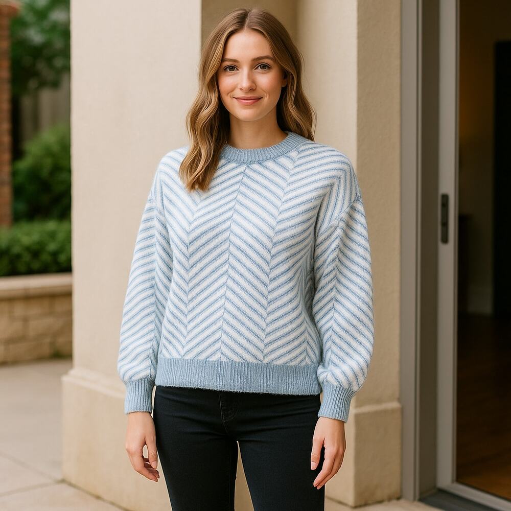 Striped Pullover Sweater Knit Blue